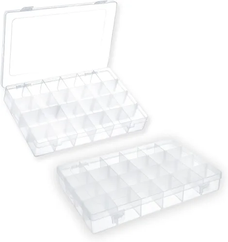 Paquete de 2 cajas de almacenamiento de plástico con 24 rejillas pequeñas para manualidades con divisores ajustables (10.5 x 6.7 x 1.57 pulgadas)