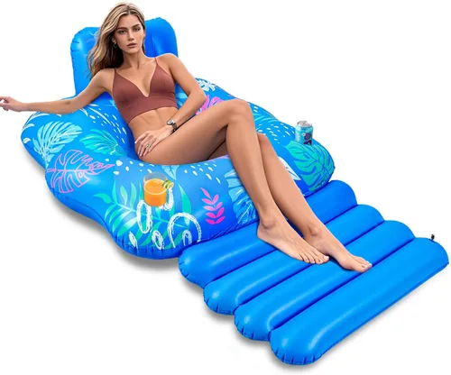JOSEN Inflatable Pool Lounger Float, Heavy Duty Pool Floats for Adults with Innovative Footrest&Cup Holders, Pool Chair for Swimming Pool, River,