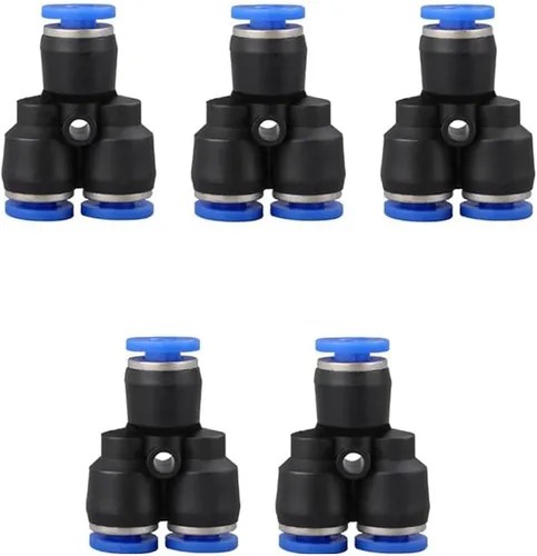 Vista 50 de 5 piezas de conector reductor de tubo en T neumático de 5 mm x 5 mm x 5 mm de 3 vías, conector de acoplamiento rápido de empuje en T