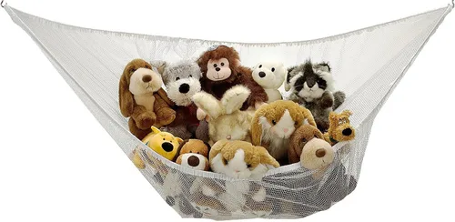 Vista 2 de Hamaca de malla gigante para organizar animales de peluche o juguetes infantiles. , Blanco