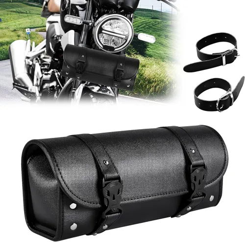 Bolsa de herramientas para motocicleta, bolsa universal de piel sintética para manillar, tenedor frontal, bolsa de almacenamiento para barra Sissy