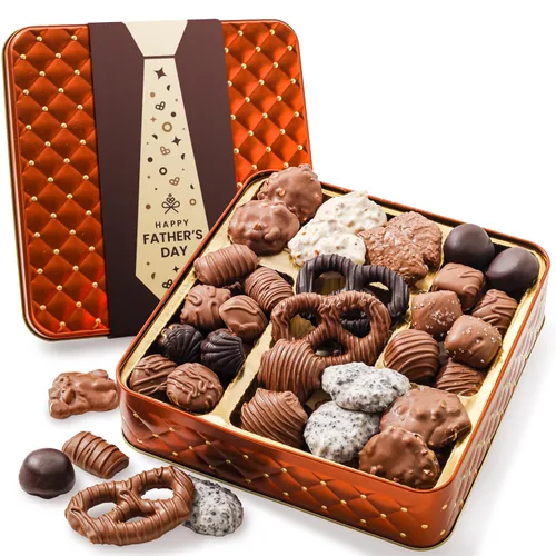 Cesta de regalo de chocolate para el día del padre, bandeja de arreglo de regalos de comida, caja de aperitivos gourmet, idea de entrega primera de Bonnie and Pop