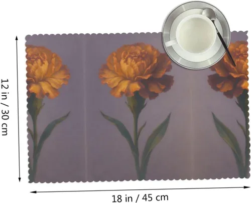 Vista 2 de Rectangular Placemats Set of 4, Heat Resistant Dusk Carnation Printed Kitchen Dining Table Mats