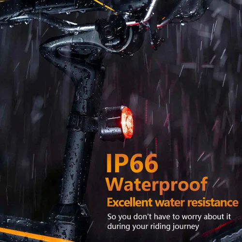 Vista 5 de Luz trasera de bicicleta con detección inteligente, luz trasera con detección de freno de bicicleta, recargable por USB IP66 impermeable, 6 modos