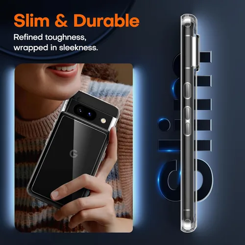 Vista 6 de TAURI - Funda 5 en 1 para Google Pixel 8, no amarillea, 2 protectores de pantalla de cristal templado + 2 protectores de lente de cámara, protección