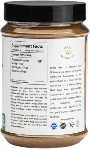 Vista 2 de bixa BOTANICAL Polvo de trifala natural para apoyo inmunológico, digestión (Haritaki, Bibhitaki y Amla) (7 onzas)