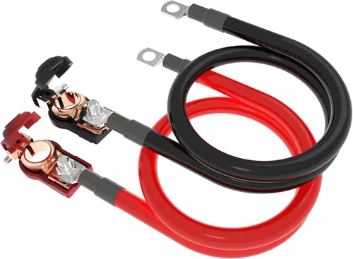 Vista 2 de Cable de batería de alimentación de calibre 2 AWG de 1 pie con conectores de terminal de batería, terminales de 3/8 pulgadas, cable rojo + negro