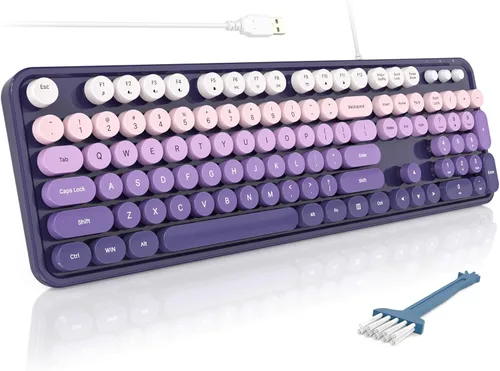 Vista 14 de MOFII Teclados de computadora con cable, teclado USB de tamaño completo Plug Play, bonito teclado estético colorido con soportes plegables