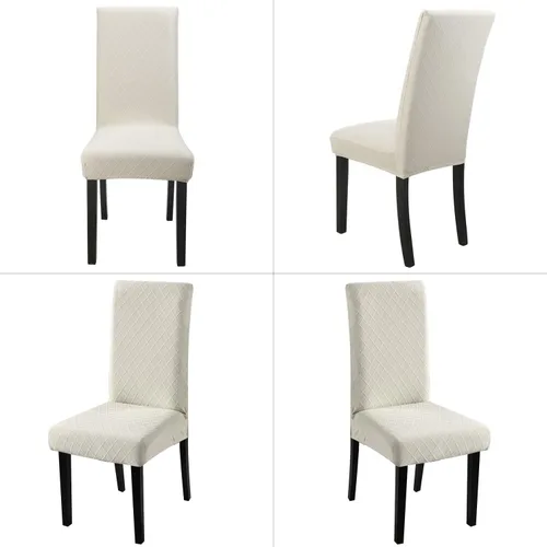 Vista 6 de Fundas para silla de comedor Yisun, fundas elásticas para silla de comedor, funda protectora para silla de comedor, mezcla de poliéster, Beige