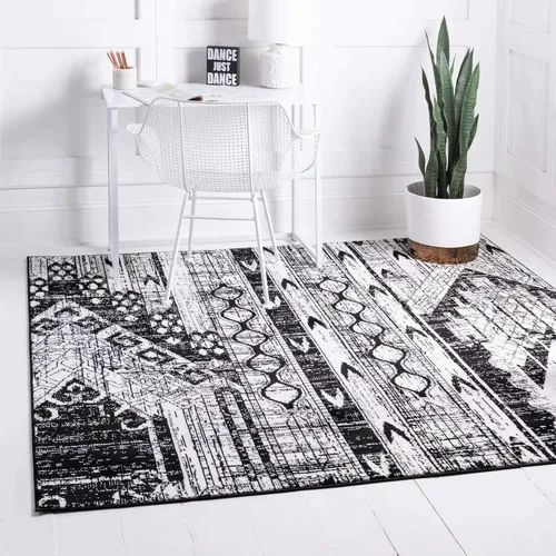 Vista 16 de Unique Loom Portland Collection Southwestern - Alfombra de área a rayas tono sobre tono (2 pies 2 pulgadas x 3 pies, rectangular, blanco/negro)