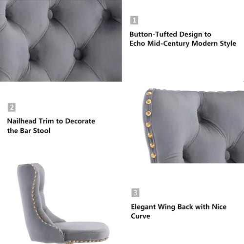 Vista 217 de Aoowow Juego de 2 taburetes de bar giratorios, taburetes de bar ajustables con respaldo de terciopelo copetudo, sillas de bar modernas tapizadas