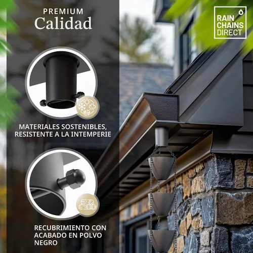 Vista 3 de Rain Chains Direct - Adaptador/Instalador de Canalones de Cadena de Lluvia en Aluminio con Revestimiento de Pintura Electrostática Negra Cobre