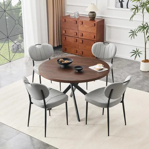 Vista 14 de Juego de 4 mesas de comedor redondas de 42 pulgadas para 4, sillas de mesa de cocina modernas, juego de 4 sillas tapizadas de madera con patas