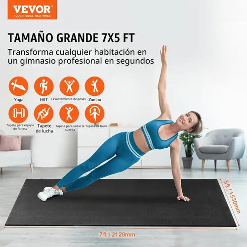 Vista 2 de VEVOR Large Exercise Mat, 12'x6'/10'x6'/9'x6'/8'x6'/8'x5'/7'x5'/6'x4' (7mm) Extra Thick, Non Slip High Density Premium Workout Mat, Exercise Yoga