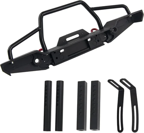 Vista 4 de Parachoques delantero de aluminio con faros LED, soporte de cabrestante, gancho de remolque compatible con Axial SCX10 SCX10II 90046 Traxxas TRX-4