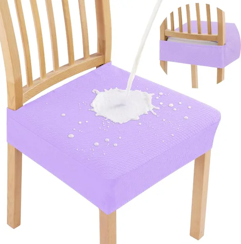 Vista 25 de Smiry Juego de 4 fundas de asiento impermeables para sillas de comedor, tela jacquard elástica, extraíble y lavable, fundas protectoras de asiento