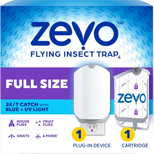Trampa para Insectos Voladores y Cartucho Zevo - Trampa para Moscas Enchufable y Atrapa Insectos de Interior para Jejenes, Moscas Domésticas y de la