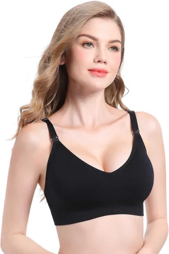 Vista 3 de SUEKAPHIN Brasier de enfermería inalámbrico con cuello en V profundo para maternidad Brasier de lactancia bralette para dormir lactancia materna