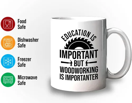Vista 3 de Bubble Hugs Taza de café para carpintería de 11 onzas, color blanco, la educación es importante, humor para carpintero, leñador, artesano