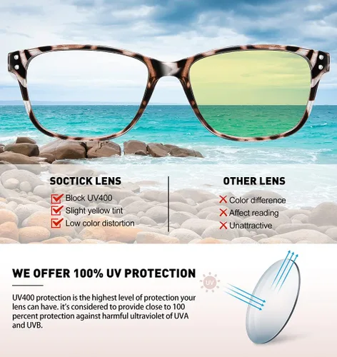 Vista 4 de 5-Pack Reading Glasses Blue Light Blocking, Fashion Square with Comfort Spring Hinges Readers for Women