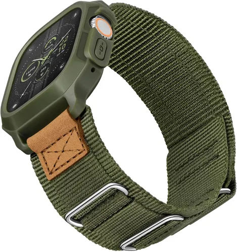SUNFWR - Correas compatibles con Apple Watch 49mm Ultra 3/Ultra 2/Ultra con funda, correa deportiva de nylon resistente para Apple Watch con Verde