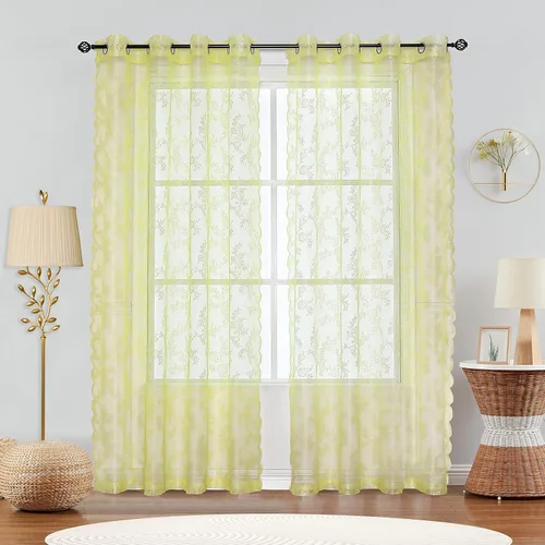 Vista 16 de Cortinas traslúcidas de encaje blanco para dormitorio, 55 x 54 pulgadas, paneles de cortina de encaje con rosas florales francesas duraderas