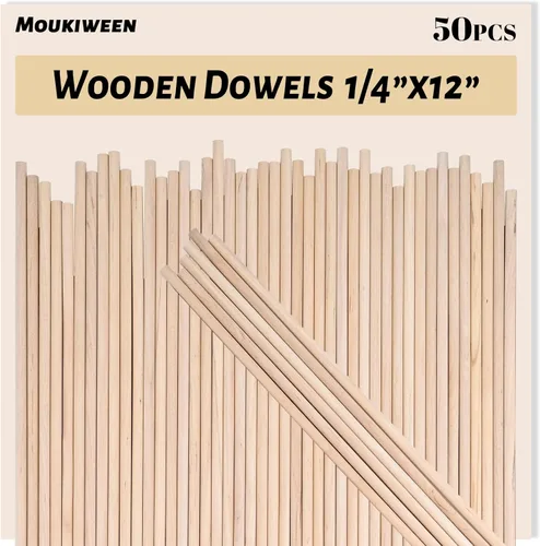 Vista 10 de Moukiween Varillas de madera, 100 varillas redondas de madera de 1/4 x 6 pulgadas para manualidades, decoración del hogar, soporte de pasteles