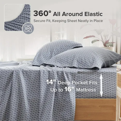 Vista 3 de Comfort Spaces Juego de sábanas 100% algodón transpirable, ligero, suave, con bolsillo elástico de 14 pulgadas que se adapta a colchones de hasta 16