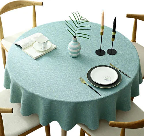 Mantel Redondo de Peso Pesado, Cubierta de Mesa Decorativa de Color Sólido, Mantel de Lino de Algodón para Cocina Comedor Hogar Mesa, Aqua Redondo