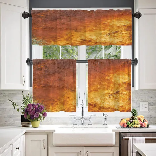 Vista 9 de Cenefas de cocina con textura artística de bronce para ventanas, textura de hoja de cobre, mármol naranja, cenefas cortinas opacas de poliéster