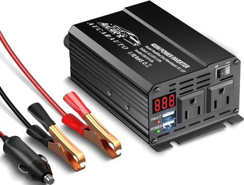 Vista 6 de Inversor de corriente de 300W para vehículos DC 12V a 110V AC Adaptador de enchufe de coche Convertidor de salida con 4.8A Dual USB y USB-C