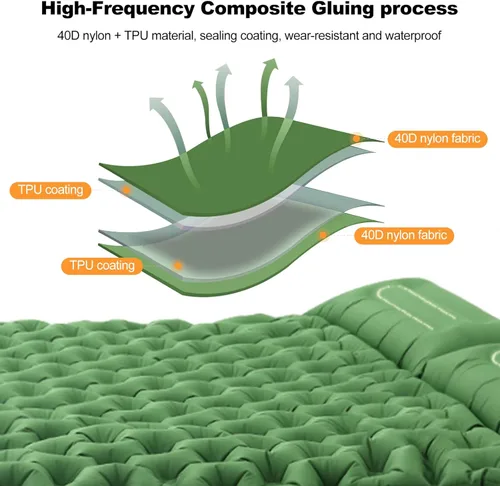 Vista 3 de Ergocar Colchoneta de dormir para camping, almohadilla inflable gruesa con almohada, bomba integrada, colchón inflable ligero para acampar con tela