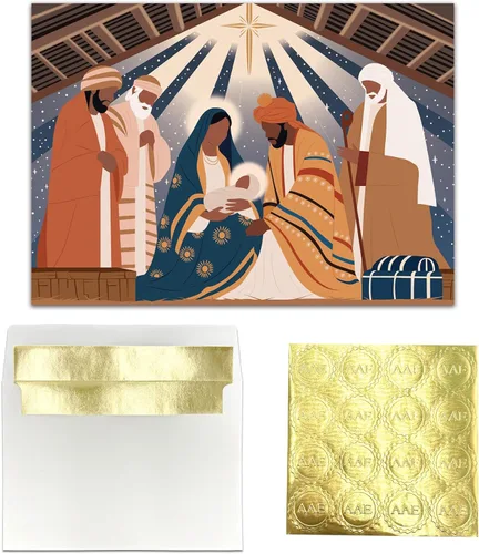 Vista 21 de African American Expressions - Juego de tarjetas navideñas en relieve en caja - Diseños de temporada inspiradores - Juego de 15 (5x7) tarjetas