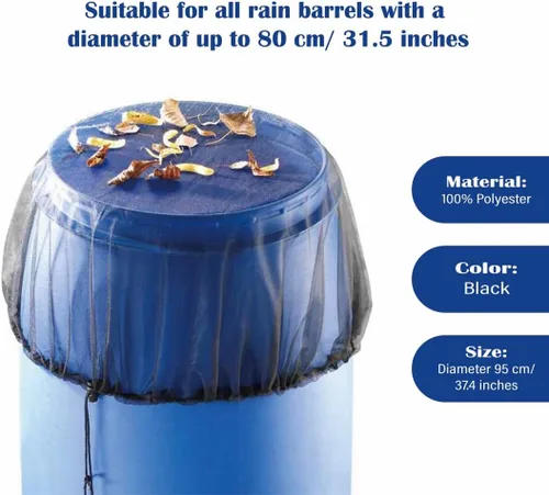 Vista 2 de Cubierta de malla para barriles de lluvia con cordón, protector de tanque de cubos de recolección de agua, cubierta de malla para cubo de lluvia