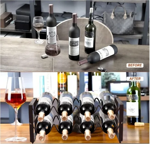 Vista 5 de KNC 2-Tier Stackable Wine Rack,Freestanding 8 Bottles Organizer Holder Stand Display Countertop Cabinet Liquor Storage Shelf for Kitchen, Bar