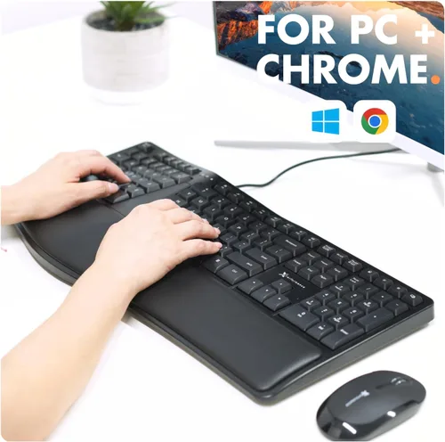 Vista 8 de Teclado Ergonómico con Cable X9 con Reposamuñecas Acolchado - Escribe Cómodamente por Más Tiempo - Teclado Dividido con Cable USB para Laptop, PC