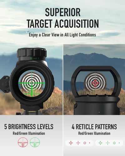 Vista 3 de PINTY Tactical Rifle Scope Combo: 3-9x32 3-9x40 4-12x50 4-16x50 Illuminated Optics, Red Dot Sight, Laser, RGB Rangefinder Riflescope for 20mm