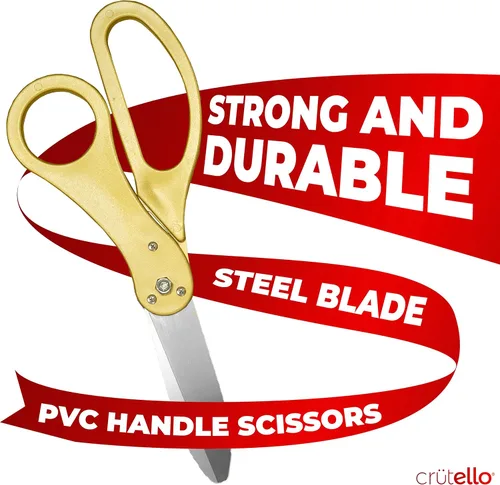 Vista 6 de Crutello Kit de ceremonia de corte de cinta gigante de 20 pulgadas con tijeras XL afiladas y duraderas con mango dorado y 30 pies de cinta roja