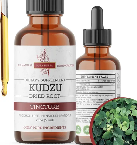 Pura Herba Extracto orgánico de raíz de Kudzu – Sin alcohol, suplemento vegano para apoyo al alcohol – 2 onzas líquidas – Sin OMG, fabricado en