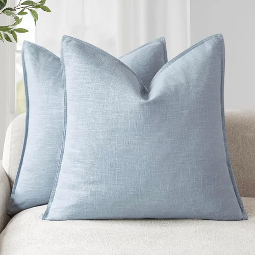 Vista 39 de Foindtower - Juego de 2 fundas de almohada decorativas de lino sólido, suave y con acento, fundas de cojín estilo bohemio y campestre, neutrales