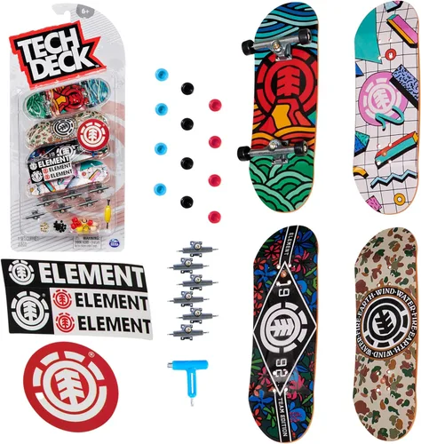 TECH DECK, Ultra DLX - Juego de 4 patinetas Element, minipatinetas coleccionables y personalizables, juguete para niños a partir de 6 años