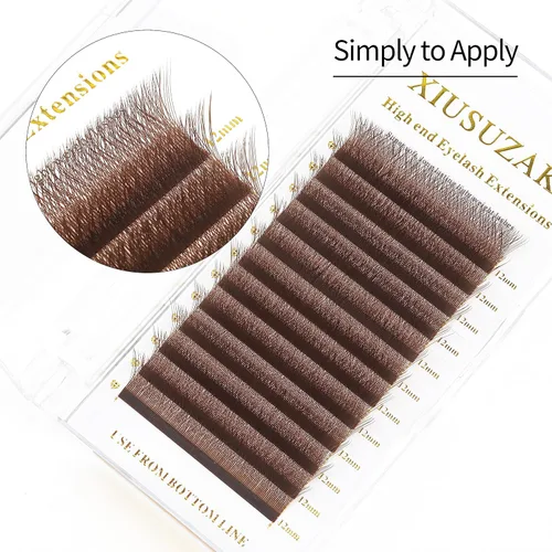 Vista 7 de Extensiones de pestañas marrones 4D en forma de W, Extensiones de pestañas de 0.07 mm de grosor, rizado D, 8 mm, Extensiones de pestañas