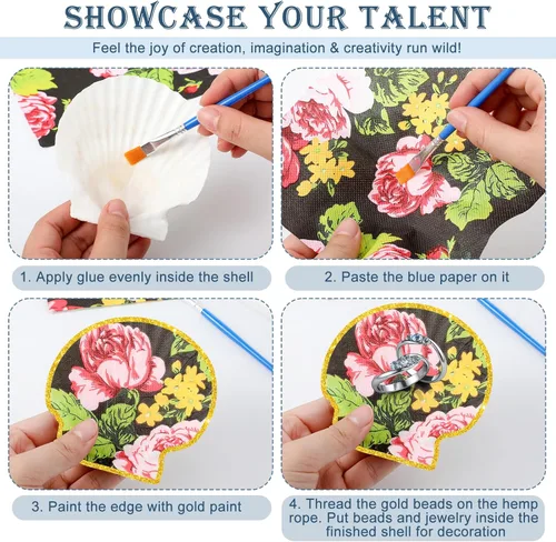 Vista 4 de Halloscume Juego de 12 Conchas de Vieira para Manualidades de 4''-5'' Conchas Grandes Naturales Blancas con 24 Piezas de Servilletas de Papel