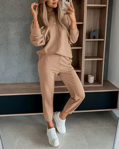 Vista 5 de BTFBM Conjunto de 2 piezas para mujer, de manga larga, sin botones, pantalones deportivos, para otoño, invierno, con bolsillos