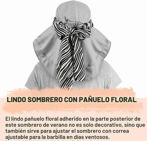Vista 5 de Solaris UPF 50+ Gorro de ala ancha para mujer - Tamaño pequeño, ligero y plegable, gorro floral refrescante con solapa para el cuello #1 Gris