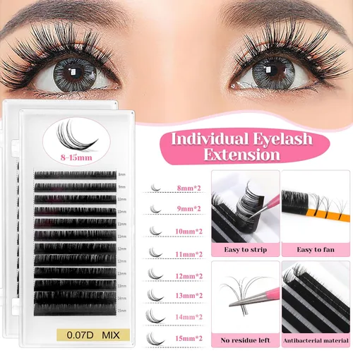 Vista 4 de Kit de pestañas para extensiones de pestañas, 327 piezas de suministros de extensiones de pestañas con cabeza de maniquí de pestañas, limpiador