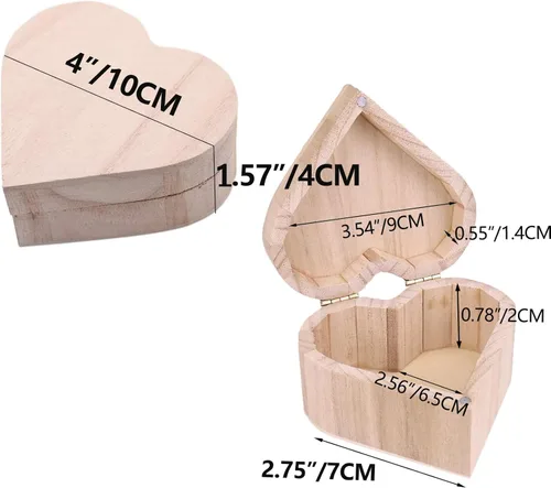 Vista 2 de Caja de almacenamiento de madera sin pintar con forma de corazón sin pintar, organizador de caja de artesanía de madera, caja de joyería, caja