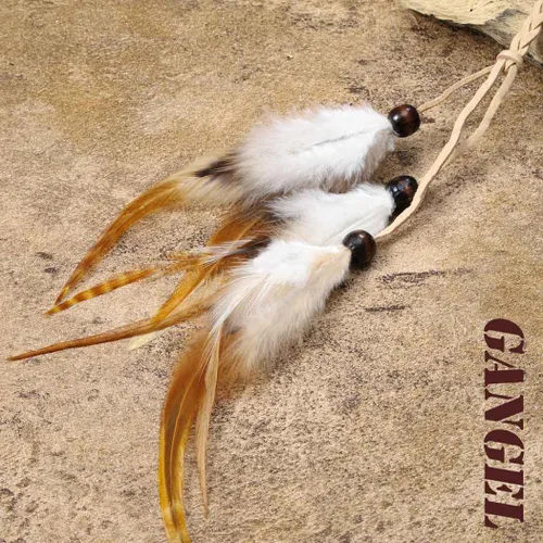 Vista 3 de Gangel Diadema india de plumas hippie con plumas blancas y marrones, cuerda de cáñamo larga con borla larga para festival