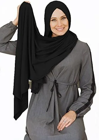 Vista 5 de Bufanda de algodón para la cabeza, hiyab negro instantáneo, accesorios musulmanes listos para usar para mujer, talla única