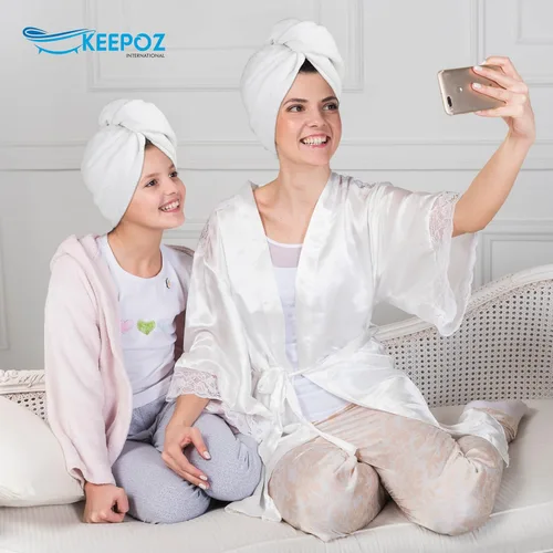 Vista 6 de Toalla de pelo 100% algodón, de secado rápido, súper absorbente, turbante para mujeres, con botón, antiencrespamiento, gorra para cabello rizado